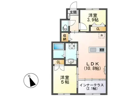 四日市あすなろう 日永駅 徒歩9分 2階建 築1年(2LDK/1階)の間取り写真