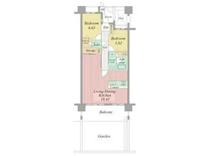 グランコートイースト25(2LDK/3階)の間取り写真