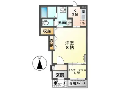 アイリスⅢ(1K/1階)の間取り写真