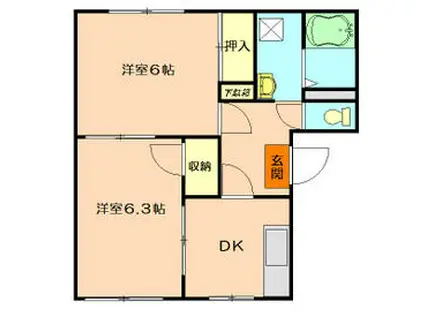 ファームハイツA(2DK/1階)の間取り写真