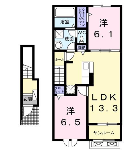 クレールC(2LDK/2階)の間取り写真