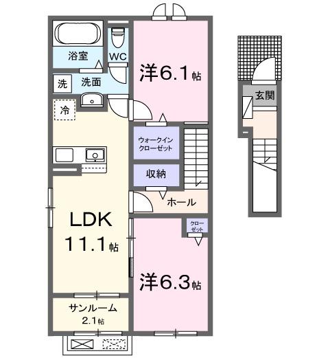 クレールB(2LDK/2階)の間取り写真
