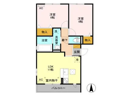 クオーレ(2LDK/1階)の間取り写真