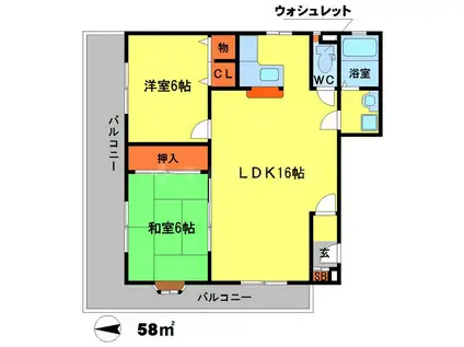 ウィンディー緑地(2LDK/2階)の間取り写真