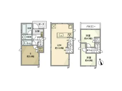 東京都大江戸線 牛込柳町駅 徒歩5分 3階建 築6年(2SLDK)の間取り写真