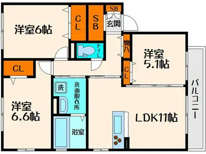 コスモ新森(3LDK/2階)の間取り写真