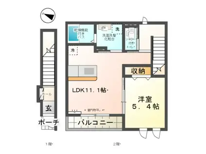 アムールガーデン(1LDK/2階)の間取り写真