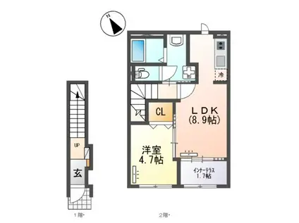 大野城市筒井アパートアパート(1LDK/2階)の間取り写真