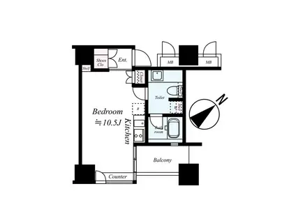 ザ・タワー芝浦(ワンルーム/5階)の間取り写真