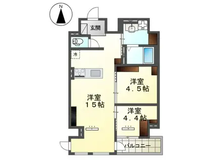 宇都宮市東宿郷 マンション工事(2LDK/2階)の間取り写真