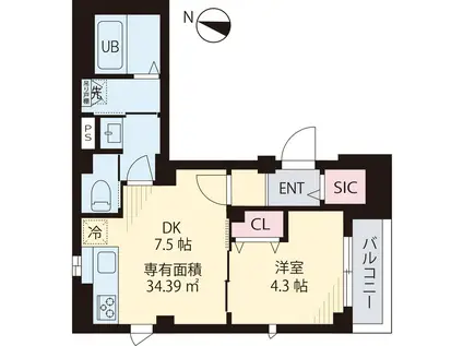 フロイデ代々木(1DK/1階)の間取り写真