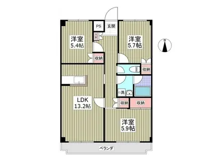 カーサ・ガレリアⅠ(3LDK/2階)の間取り写真