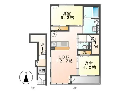 サニーコート中溝(2LDK/2階)の間取り写真