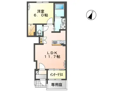 リヴィエールⅤ(1LDK/1階)の間取り写真