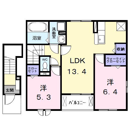 カンファタブルKⅠ(2LDK/2階)の間取り写真