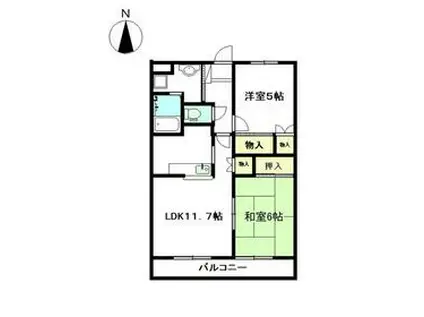 エクセレントハイツ2号館(2LDK/2階)の間取り写真