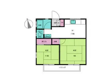 セイコーハイムA棟(2DK/2階)の間取り写真