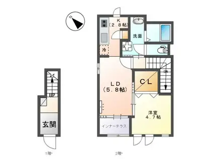 プラージュ(1LDK/2階)の間取り写真