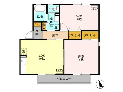 第三十王堂ハイツ(2LDK/2階)の間取り写真