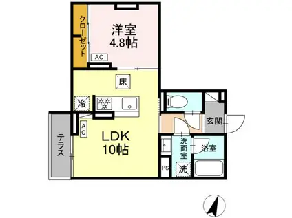 セレスティア中央 Ⅱ(1LDK/1階)の間取り写真