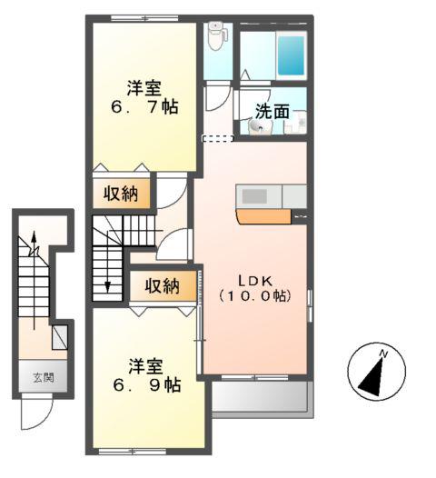 ラヴィータⅡ(2LDK/2階)の間取り写真