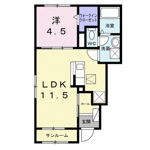 エレガンス メゾン Ⅰ(1LDK/1階)の間取り写真
