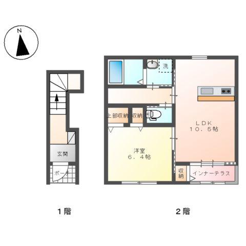 深谷市栄町スターテラスⅡ(1LDK/2階)の間取り写真