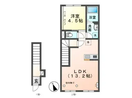 東員町鳥取アパート(1LDK/2階)の間取り写真