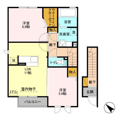 SUN HILL Ⅱ(2LDK/2階)の間取り写真