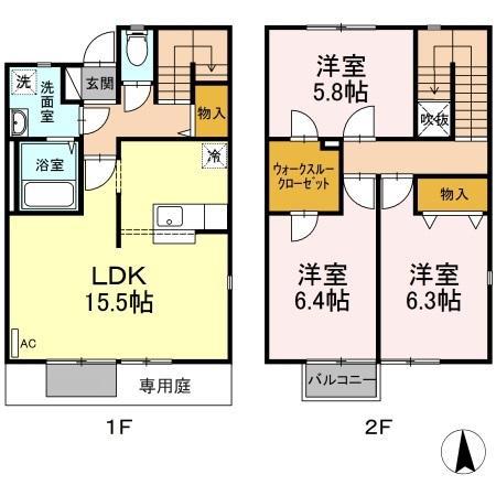 リースランド野高谷 B(3LDK)の間取り写真