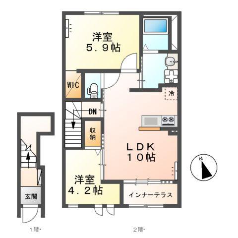 壬生町Ⅱ期アパート(2LDK/2階)の間取り写真