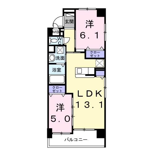 オーシャン レジデンス Ⅱ(2LDK/6階)の間取り写真