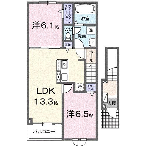 ルーブル イクヒ(2LDK/2階)の間取り写真
