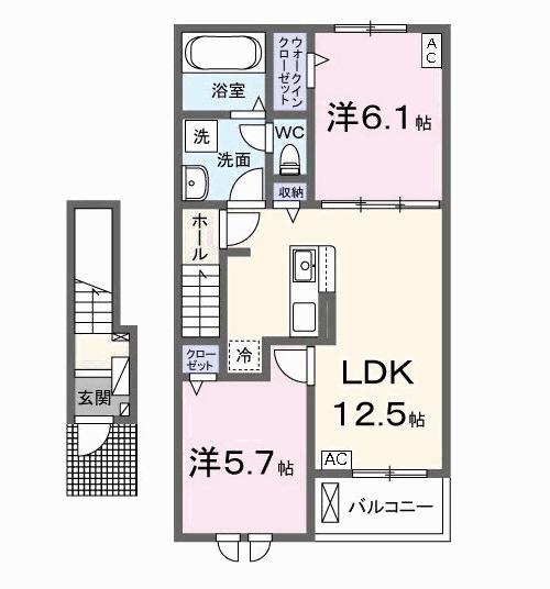 エス ウィステリア Ⅰ(2LDK/2階)の間取り写真