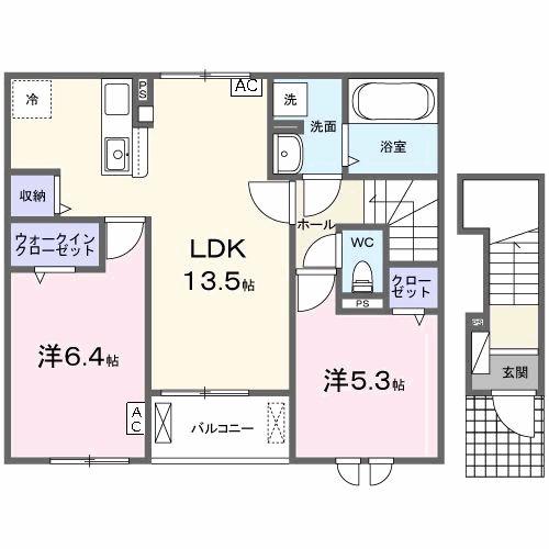 エス ウィステリア Ⅱ(2LDK/2階)の間取り写真