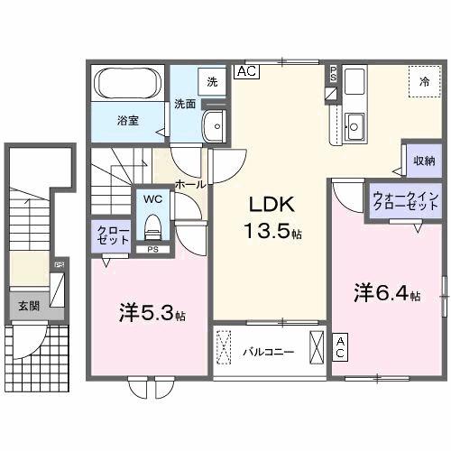 エス ウィステリア Ⅱ(2LDK/2階)の間取り写真