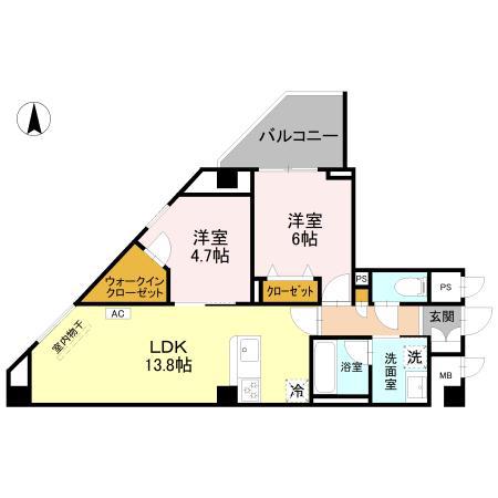 ウエスト FIELD(2LDK/4階)の間取り写真