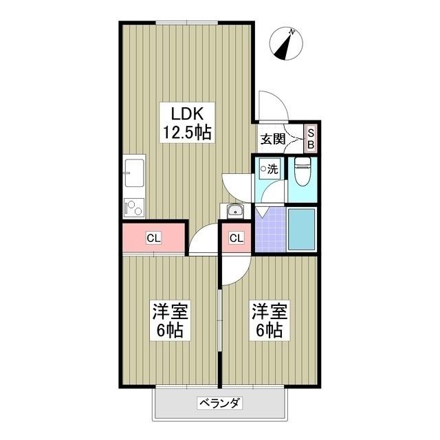 リブレス桐生堤町A(2LDK/2階)の間取り写真