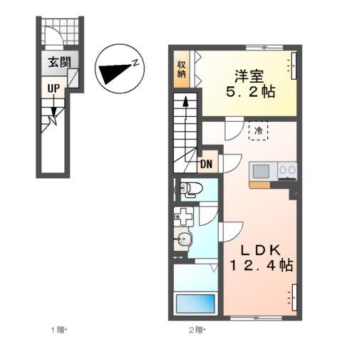 横倉アパート(1LDK/2階)の間取り写真