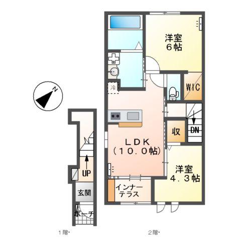 CASA CALMA(2LDK/2階)の間取り写真