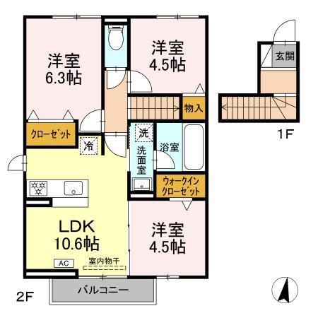 モンシャトー岐南Ⅱ(3LDK/2階)の間取り写真