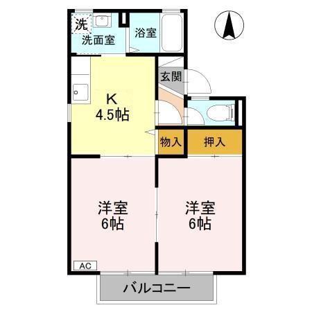 シェル駒生B(2K/2階)の間取り写真