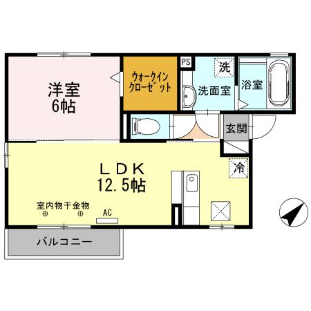 クレールカルチェ6 B棟(1LDK/1階)の間取り写真