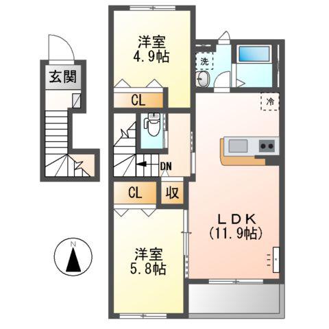 エクセレンス・ハイツ(2LDK/2階)の間取り写真