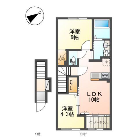 スカイセレーネ(2LDK/2階)の間取り写真