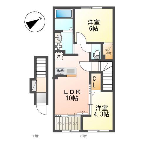 スカイセレーネ(2LDK/2階)の間取り写真