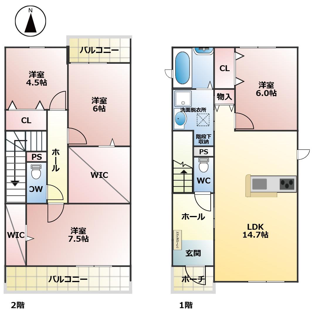 名古屋臨海高速鉄道 中島駅(愛知) 徒歩30分 2階建 新築(4LDK)の間取り写真