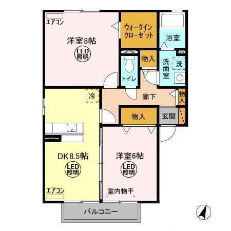 グランシャリオE(2DK/2階)の間取り写真