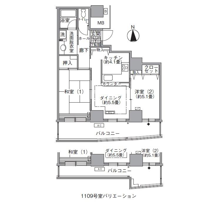 アクティ汐留(2DK/30階)の間取り写真
