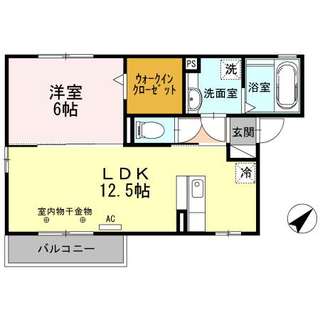クレールカルチェ6 B棟(1LDK/2階)の間取り写真